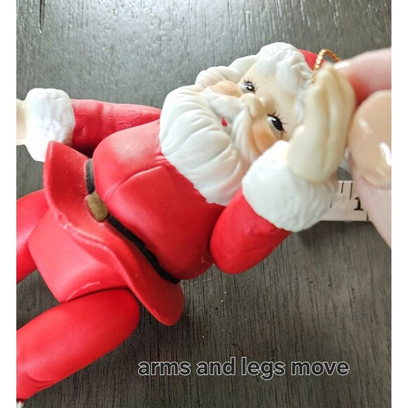 Vtg Santa Christmas Ornament Limbs Move Articulated Arms Legs Porcelain - Picture 5 of 6